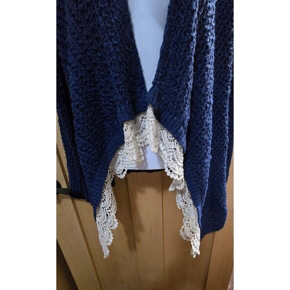 Navy Open Knit Cardigan With Lace Hem For Teens By Cloud Chaser boho soft - Picture 2 of 5